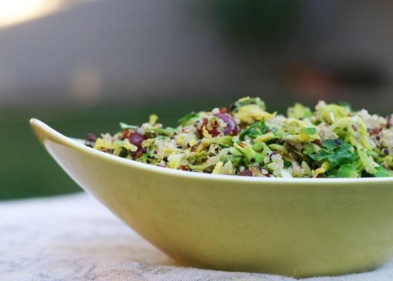 Sweet & Savory Brussels Sprouts with Quinoa via InspiredRD.com #glutenfree