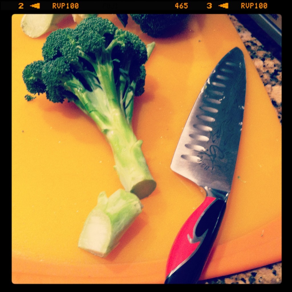 chopping broccoli for stir fry