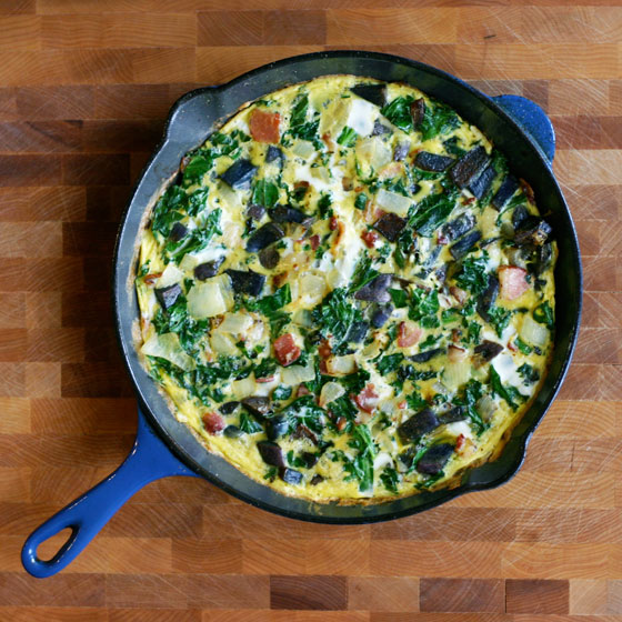 frittata with purple potatoes and kale