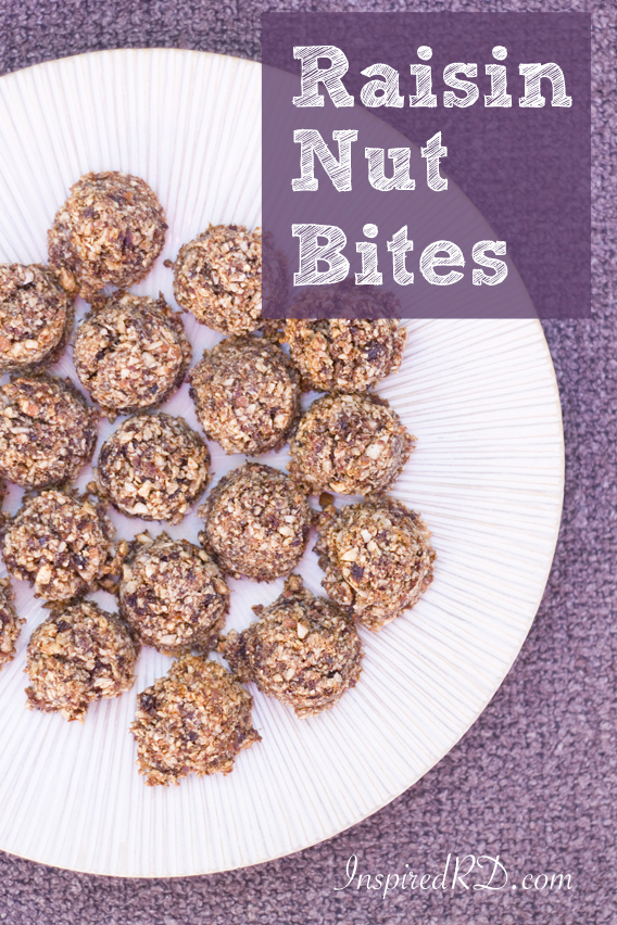 A healthy snack that tastes like a cookie: Raisin Nut Bites from InspiredRD.com #glutenfree