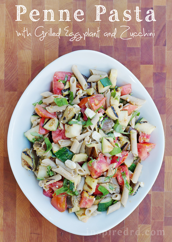 Penne Pasta with Grilled Eggplant and Zucchini from InspiredRD.com #glutenfree