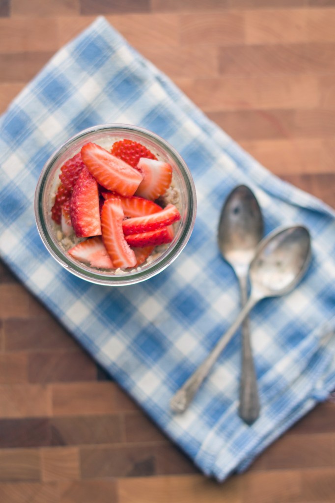 Breakfast in a Jar - Get it all ready the night before, heat it up for 2 minutes in the microwave in the morning. Quick and easy!  From InspiredRD.com #glutenfree