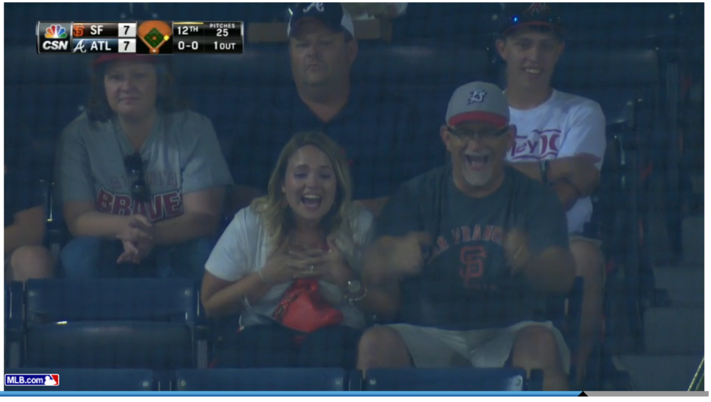 Giants' Kelby Tomlinson 1st MLB Hit in 1st Career AB, Wife Celebrates in Stands