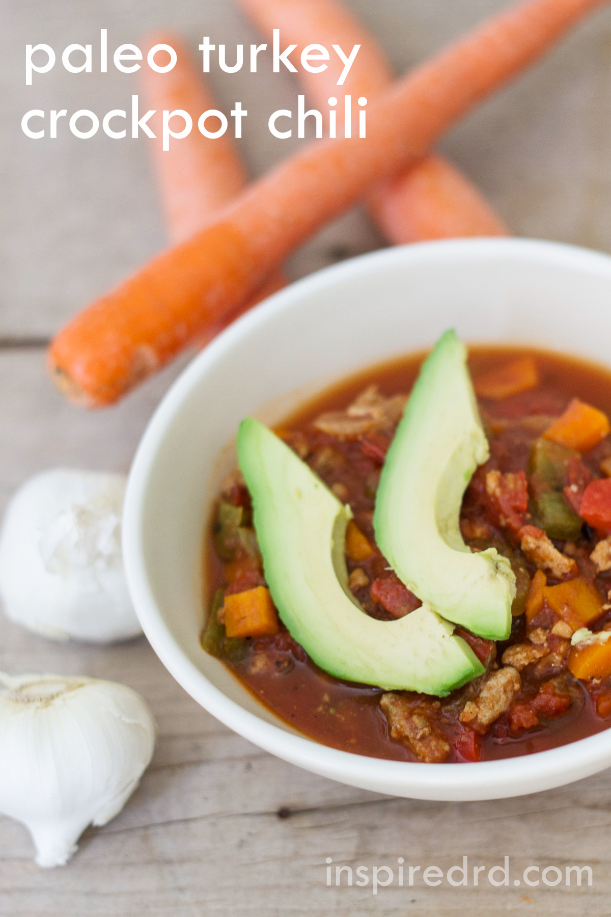 This paleo chili turkey is so easy! Throw in the crockpot, and have it waiting for you after a busy day. Gluten-free!