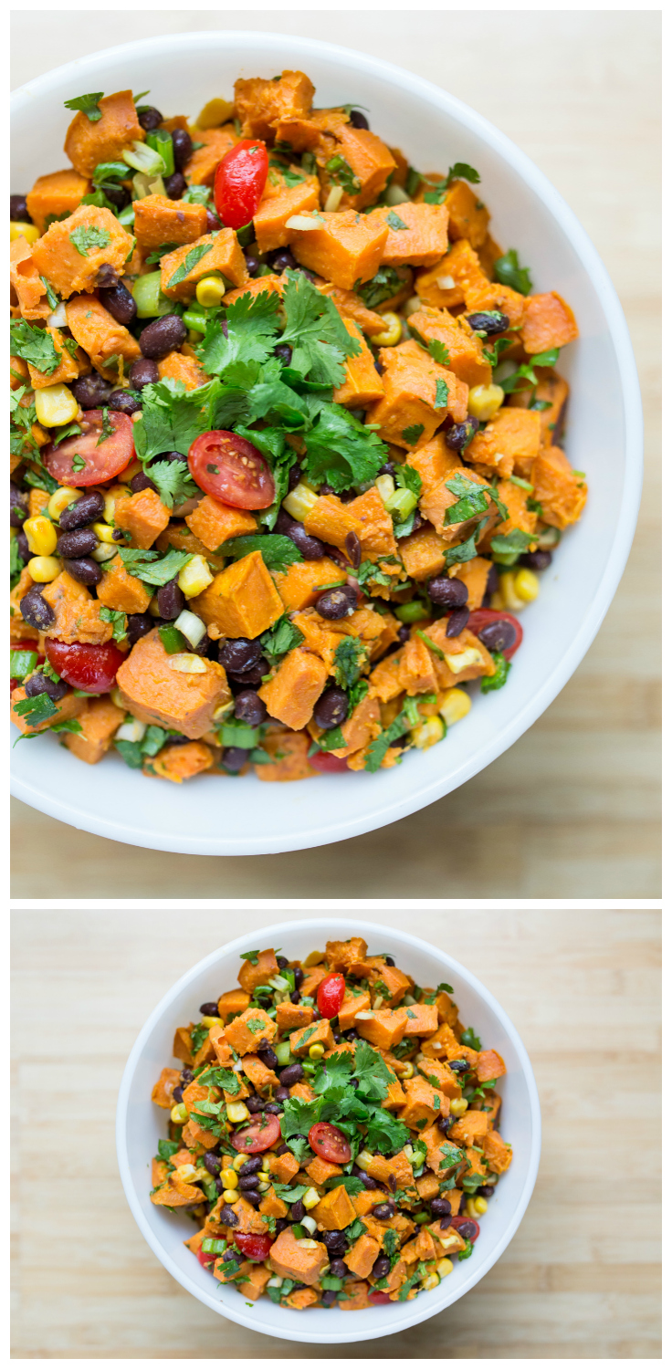 The BEST roasted sweet potato salad recipe. So easy to make, perfect for a BBQ or potluck. Tastes even better the next day! (Gluten-Free, Vegan)